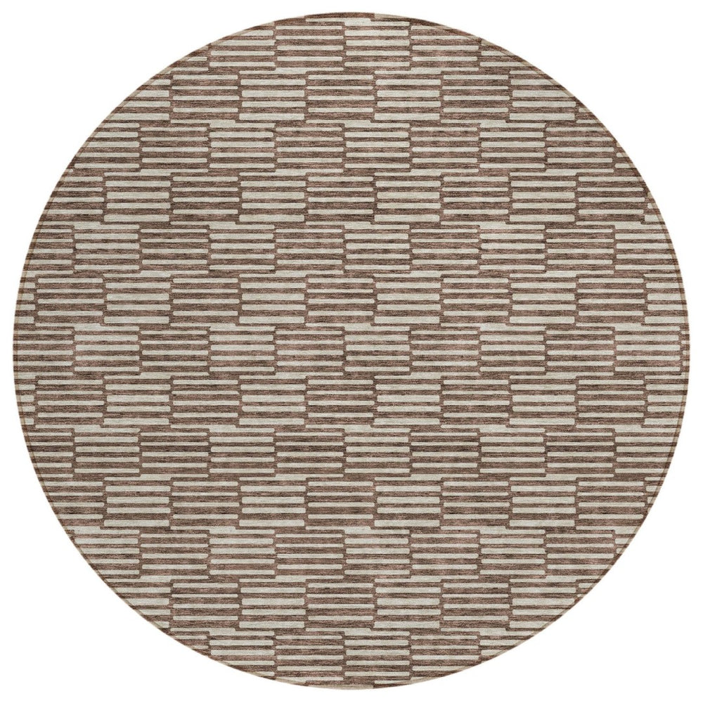 HomeRoots 5' Stylish Brown and Beige Geometric Area Rug - Durable, Washable for Indoor and Outdoor Spaces 8' Round 594985