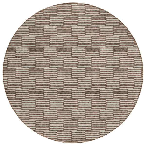 HomeRoots 5' Stylish Brown and Beige Geometric Area Rug - Durable, Washable for Indoor and Outdoor Spaces 8' Round 594985