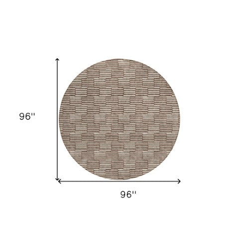 Homeroots 3' Stylish Beige And Ivory Geometric Washable Area Rug For Indoor And Outdoor Spaces, Durable Design 8' Round Polyester 594985