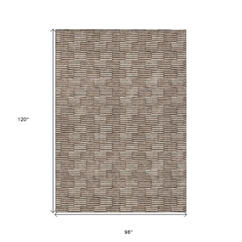 Homeroots 3' Stylish Beige And Ivory Geometric Washable Area Rug For Indoor And Outdoor Spaces, Durable Design 8' X 10' Polyester 594986