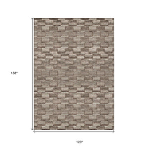 HomeRoots 5' Stylish Brown and Beige Geometric Area Rug - Durable, Washable for Indoor and Outdoor Spaces 10' X 14' 594988