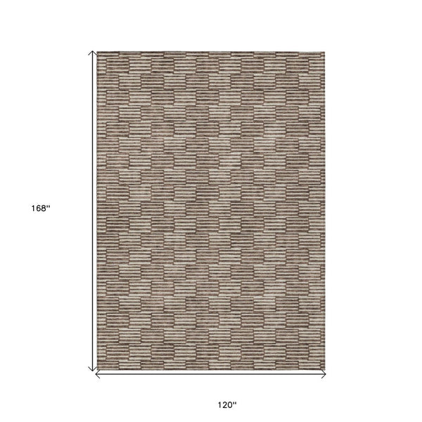 HomeRoots 5' Stylish Brown and Beige Geometric Area Rug - Durable, Washable for Indoor and Outdoor Spaces 10' X 14' 594988