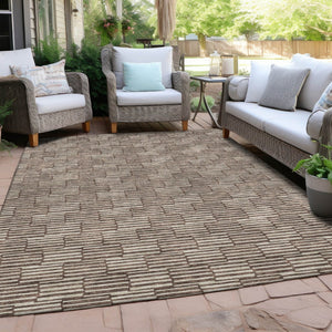HomeRoots 5' Stylish Brown and Beige Geometric Area Rug - Durable, Washable for Indoor and Outdoor Spaces 10' X 14' 594988