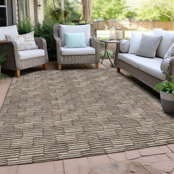 HomeRoots 5' Stylish Brown and Beige Geometric Area Rug - Durable, Washable for Indoor and Outdoor Spaces 10' X 14' 594988