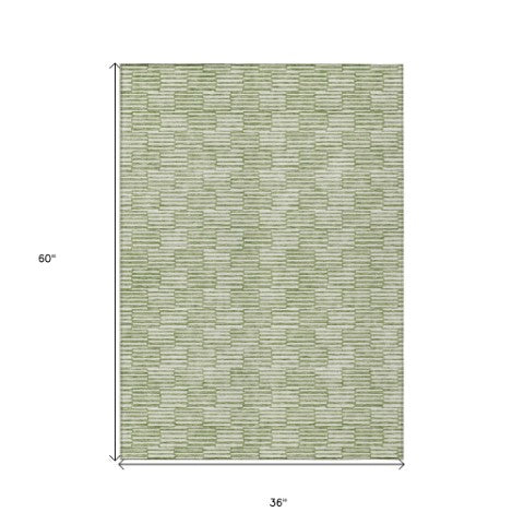 Homeroots 3' Stylish Beige And Ivory Geometric Washable Area Rug For Indoor And Outdoor Spaces, Durable Design 3' X 5' Polyester 594989