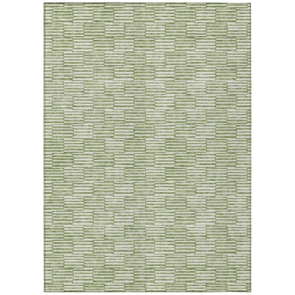 HomeRoots 5' Geometric Green and Ivory Washable Area Rug for Indoor and Outdoor Style and Durability 5' X 8' 594990