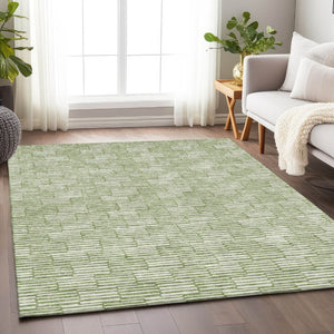 HomeRoots 5' Geometric Green and Ivory Washable Area Rug for Indoor and Outdoor Style and Durability 5' X 8' 594990