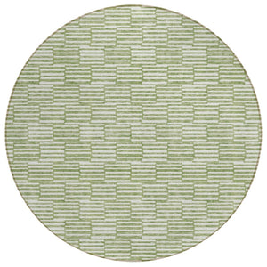 HomeRoots 5' Geometric Green and Ivory Washable Area Rug for Indoor and Outdoor Style and Durability 8' Round 594991