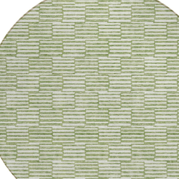 HomeRoots 5' Geometric Green and Ivory Washable Area Rug for Indoor and Outdoor Style and Durability 8' Round 594991