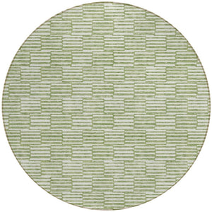 HomeRoots 5' Geometric Green and Ivory Washable Area Rug for Indoor and Outdoor Style and Durability 8' Round 594991