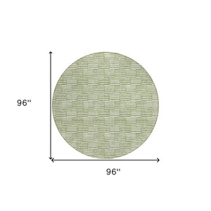 HomeRoots 5' Geometric Green and Ivory Washable Area Rug for Indoor and Outdoor Style and Durability 8' Round 594991