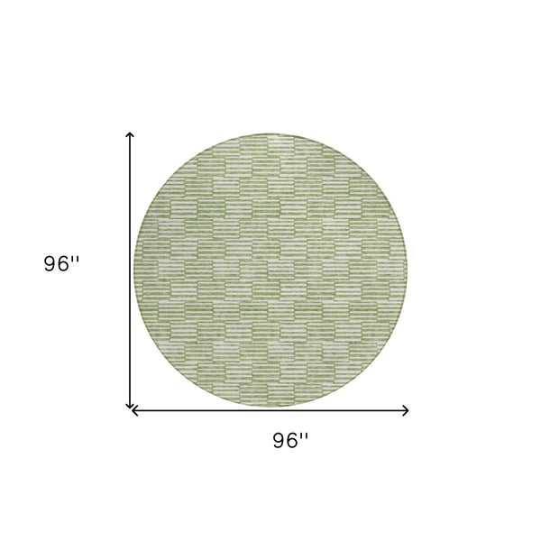 HomeRoots 5' Geometric Green and Ivory Washable Area Rug for Indoor and Outdoor Style and Durability 8' Round 594991