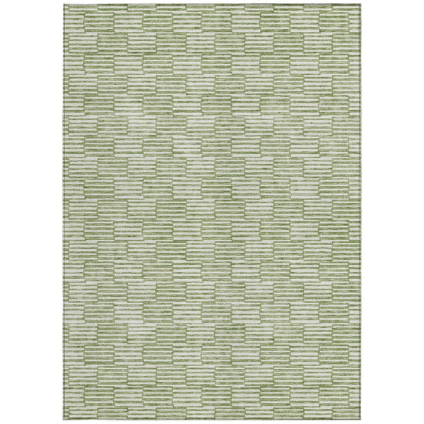 HomeRoots 5' Geometric Green and Ivory Washable Area Rug for Indoor and Outdoor Style and Durability 8' X 10' 594992