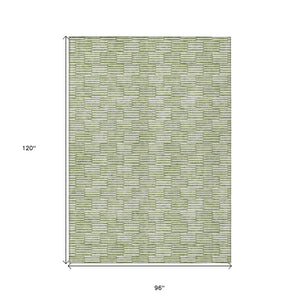 HomeRoots 5' Geometric Green and Ivory Washable Area Rug for Indoor and Outdoor Style and Durability 8' X 10' 594992