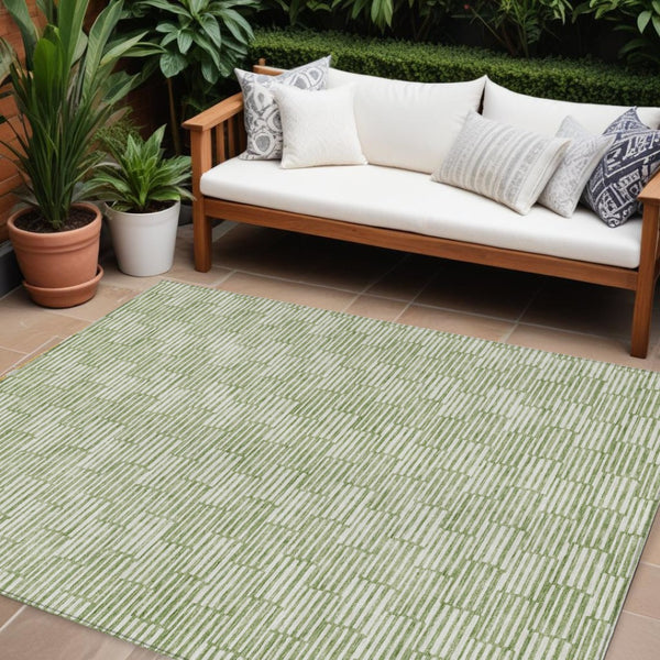 HomeRoots 9' X 12' Stylish Green and Ivory Geometric Area Rug - Washable, Durable for Indoor/Outdoor Use! 594993