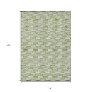 HomeRoots 5' Geometric Green and Ivory Washable Area Rug for Indoor and Outdoor Style and Durability 10' X 14' 594994