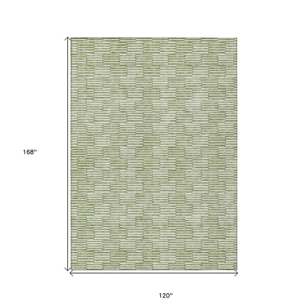 HomeRoots 5' Geometric Green and Ivory Washable Area Rug for Indoor and Outdoor Style and Durability 10' X 14' 594994