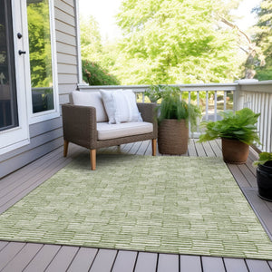 HomeRoots 5' Geometric Green and Ivory Washable Area Rug for Indoor and Outdoor Style and Durability 10' X 14' 594994