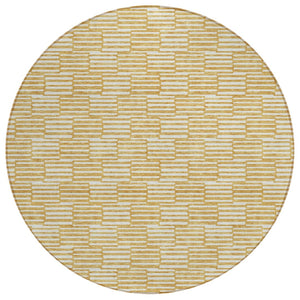 HomeRoots 5' Gold and Beige Geometric Indoor Outdoor Area Rug - Durable, Washable, Modern Style for Any Space 8' Round 594997