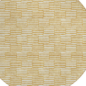 HomeRoots 5' Gold and Beige Geometric Indoor Outdoor Area Rug - Durable, Washable, Modern Style for Any Space 8' Round 594997