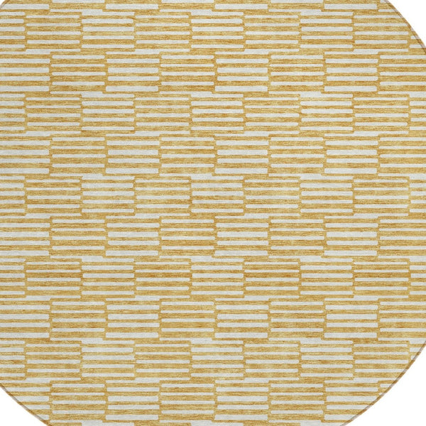 HomeRoots 5' Gold and Beige Geometric Indoor Outdoor Area Rug - Durable, Washable, Modern Style for Any Space 8' Round 594997