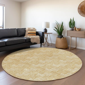 HomeRoots 5' Gold and Beige Geometric Indoor Outdoor Area Rug - Durable, Washable, Modern Style for Any Space 8' Round 594997