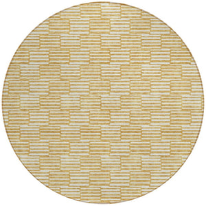 HomeRoots 5' Gold and Beige Geometric Indoor Outdoor Area Rug - Durable, Washable, Modern Style for Any Space 8' Round 594997