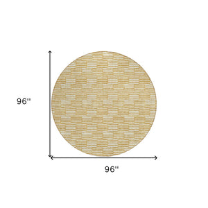 HomeRoots 5' Gold and Beige Geometric Indoor Outdoor Area Rug - Durable, Washable, Modern Style for Any Space 8' Round 594997