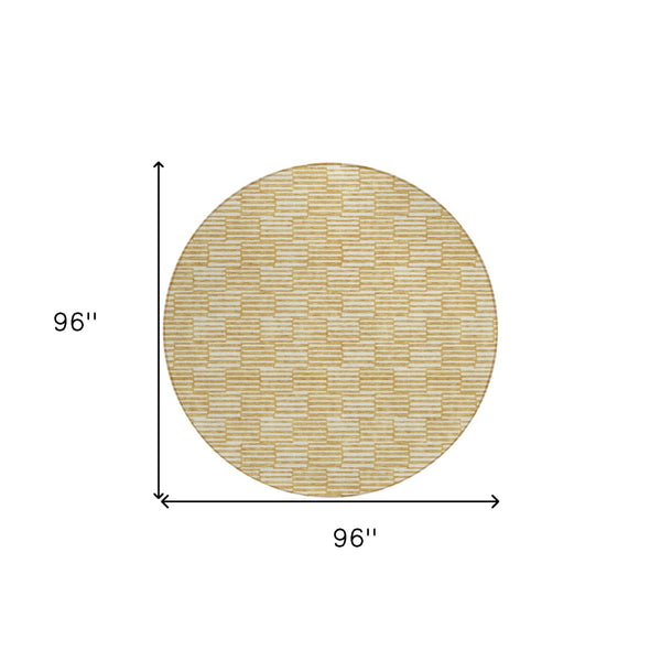 HomeRoots 5' Gold and Beige Geometric Indoor Outdoor Area Rug - Durable, Washable, Modern Style for Any Space 8' Round 594997