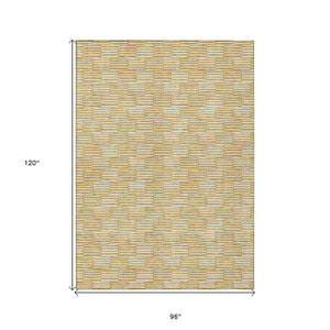 HomeRoots 5' Gold and Beige Geometric Indoor Outdoor Area Rug - Durable, Washable, Modern Style for Any Space 8' X 10' 594998
