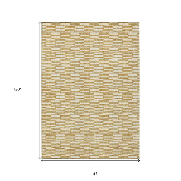 HomeRoots 5' Gold and Beige Geometric Indoor Outdoor Area Rug - Durable, Washable, Modern Style for Any Space 8' X 10' 594998
