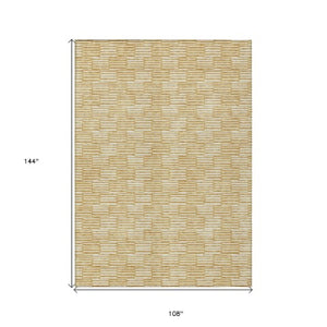Homeroots 3' Stylish Beige And Ivory Geometric Washable Area Rug For Indoor And Outdoor Spaces, Durable Design 9' X 12' Polyester 594999