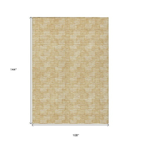 Homeroots 3' Stylish Beige And Ivory Geometric Washable Area Rug For Indoor And Outdoor Spaces, Durable Design 9' X 12' Polyester 594999