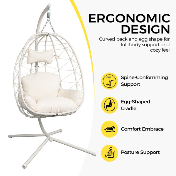 English Elm Hanging Egg Chair with Stand Pe Wicker Ergonomic Swing Seat for Patio or Bedroom T5880P497557