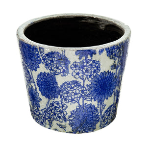 English Elm Set of 4 Terracotta Planters Distressed Blue White Glaze Antique Ceramic Style W2078P495142