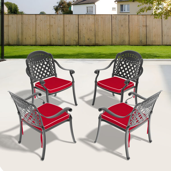 English Elm Cast Aluminum Patio Dining Chair Set - 4Pcs With Stylish Black Frame & Plush Red Cushions W1710P166054