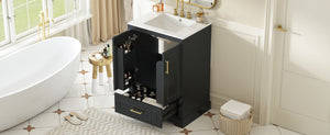 English Elm 24"Bathroom Modern Vanity with Ceramic Sink, Solid Wood Frame, Soft-Close Doors & Smart Storage System Black N729P321378B