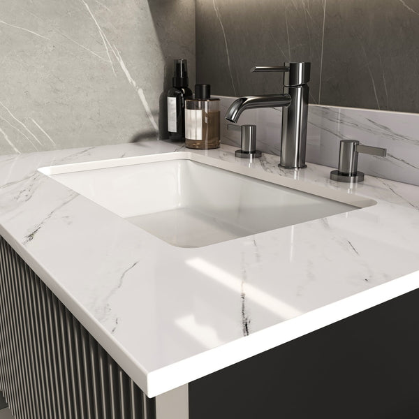 English Elm 31 Inch Marble Vanity Top - Bianco Carrara Venato - Durable Sintered Stone With Undermount Sink & Backsplash W2700P194073