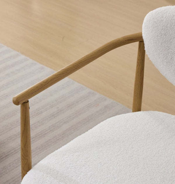 English Elm Beige Woven Fabric Dining Chair Set of Two with Wood Grain Iron Frame for Any Room W3149S00006