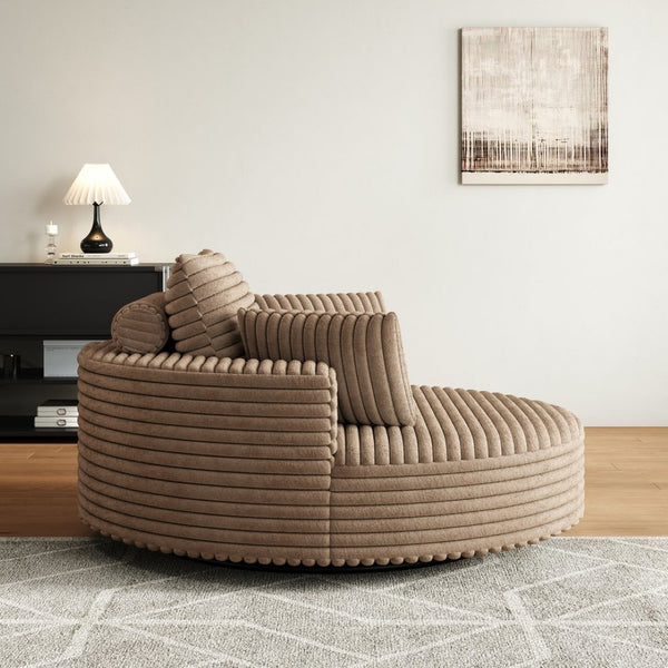 English Elm 55''l 55'l Faux Rabbit Fur Corduroy Swivel Chair Foam Cloud Lounge Seat for Bedroom W834S00446