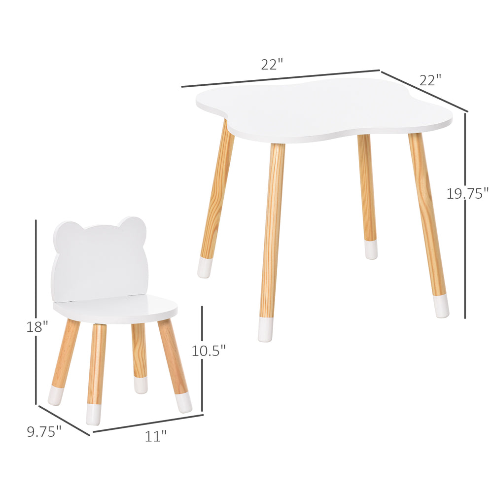 English Elm Qaba Wooden Kids Table and Chair Set for Toddlers 1-4, Bear-Back High Chairs, Durable MDF White W2225P217329