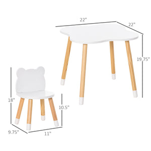 English Elm Qaba Wooden Kids Table and Chair Set for Toddlers 1-4, Bear-Back High Chairs, Durable MDF White W2225P217329