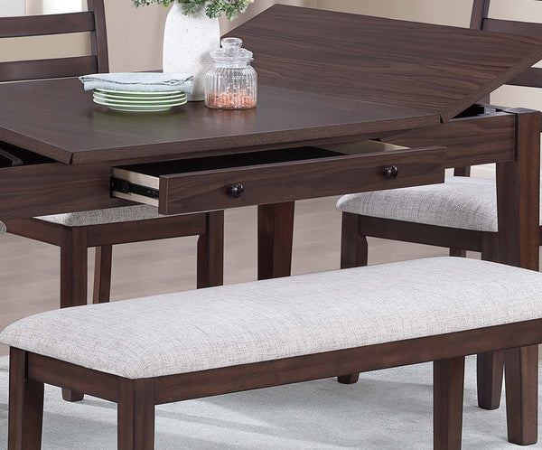 English Elm Contemporary 6Pc Walnut Dining Set With Storage Table, 4 Ladder-Back Chairs & Bench For Family Meals B011S01896