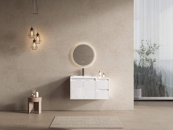 English Elm 36" Bathroom Vanity With Resin Sink, Soft-Close Doors & Side Cabinet For Modern Elegance & Storage W999S00420
