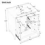 English Elm 30" Bathroom Vanity With Sink, Bathroom Vanity Cabinet With Three Drawers and Door, Solid Wood and Mdf, White