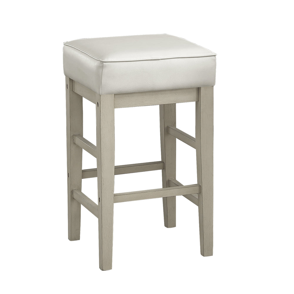 English Elm Transitional Faux Leather Pub Height Stool Set of 2 with Antiqued Wood Frame, 29" Seat, Versatile Design White 31.75 L x 17 W x 13 H B011P232132