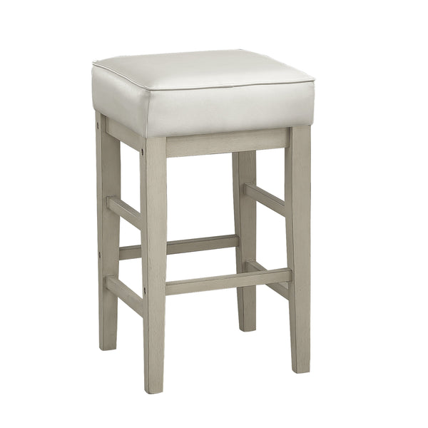 English Elm Transitional Faux Leather Pub Height Stool Set of 2 with Antiqued Wood Frame, 29" Seat, Versatile Design White 31.75 L x 17 W x 13 H B011P232132