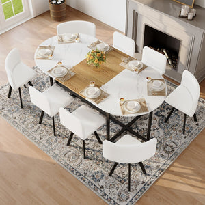 English Elm 9-piece Oval Dining Set Seats 8 with Faux Marble Wood Top and Pu Leather Chairs W3875S00152