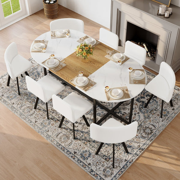 English Elm 9-piece Oval Dining Set Seats 8 with Faux Marble Wood Top and Pu Leather Chairs W3875S00152