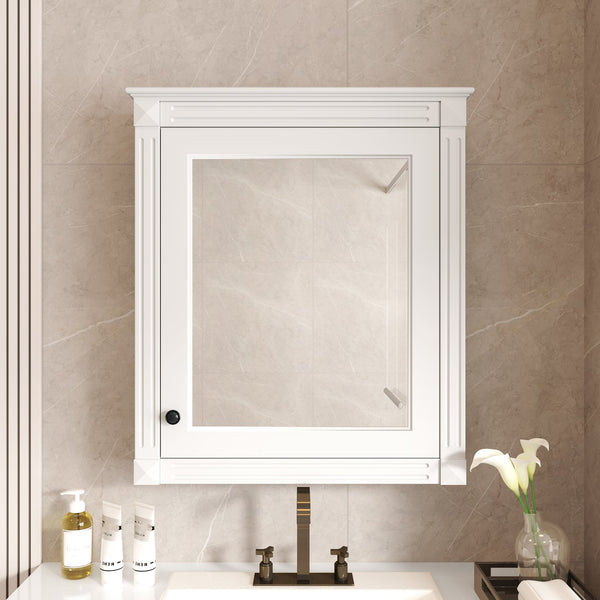 English Elm 24'' 24'' Wall Mounted Bathroom Mirror Cabinet with Adjustable Shelves, Space-Saving Modern Storage Solution White N710P195492K